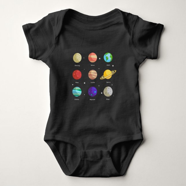 Space Galaxy Solar Planets Venus Mars Jupiter Uran Baby Bodysuit (Front)