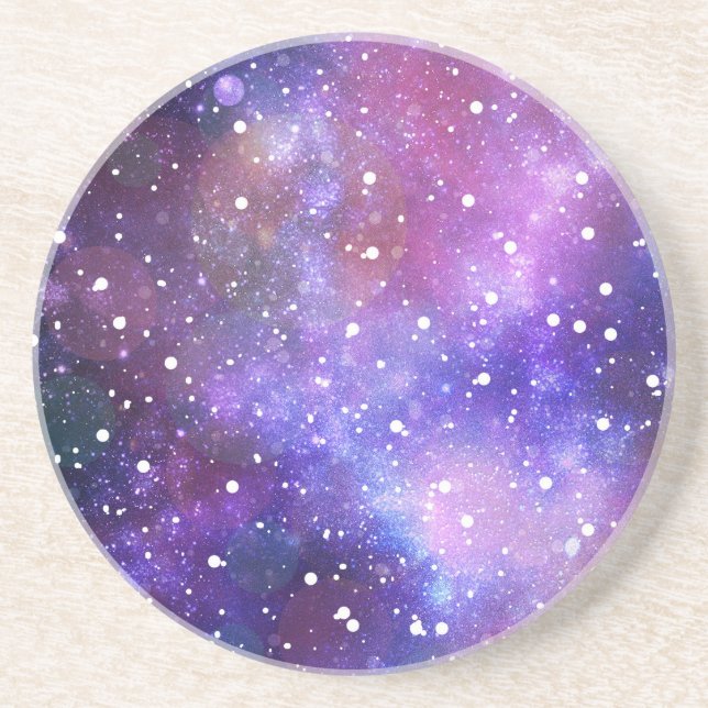 Space galaxy stars purple coffee coasters art (Front)
