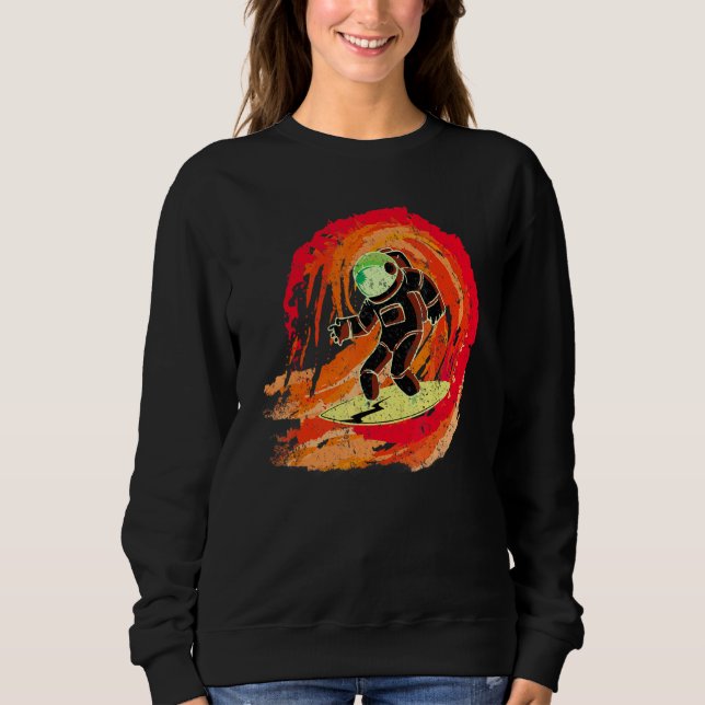 Space Galaxy Surfer Astronaut Surfing Red Wave Rid Sweatshirt (Front)