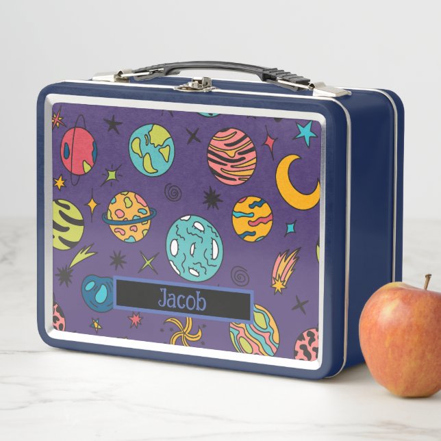 Space Galaxy themed Customisable Name  Metal Lunch Box (In Situ)