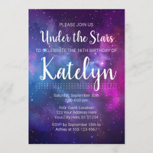 Space Galaxy Under the Stars Teenage Birthday Invitation