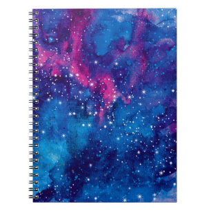 Space galaxy watercolor night sky with stars and n notebook