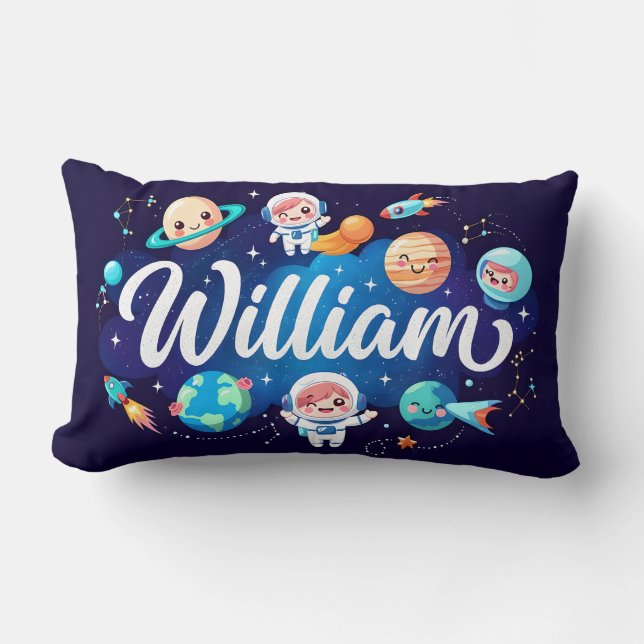 Space Galaxy William Personalised Throw Pillow (Front)