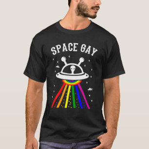 SPACE GAY LGBT Pride Month Alien UFO Rainbow Flag T-Shirt