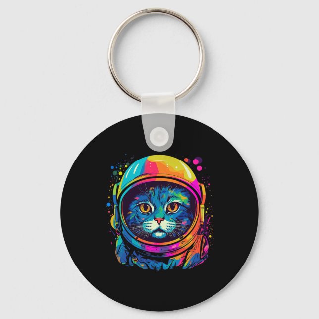 Space Gifts Cat Mum Cat Dad Men Women Kids Astrona Key Ring (Front)
