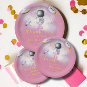 Space girl Astronaut rockets ufo stars Birthday Pa Paper Plate