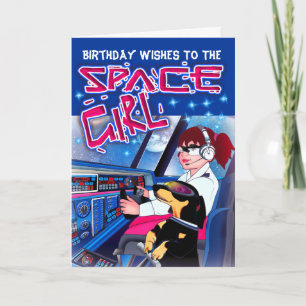 Space girl birthday card