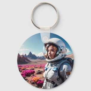 Space girl explores planet    key ring