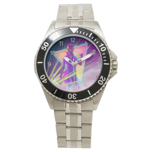 Space Girl Synthwave Cyberpunk Futuristic Art Watch (Front)