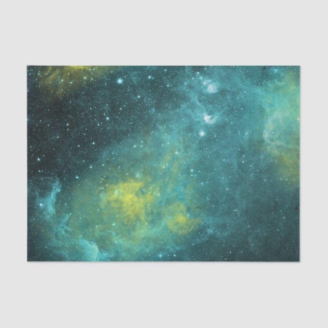 Space Green Yellow Watercolor Star Nebula Universe Tissue Paper (Front)
