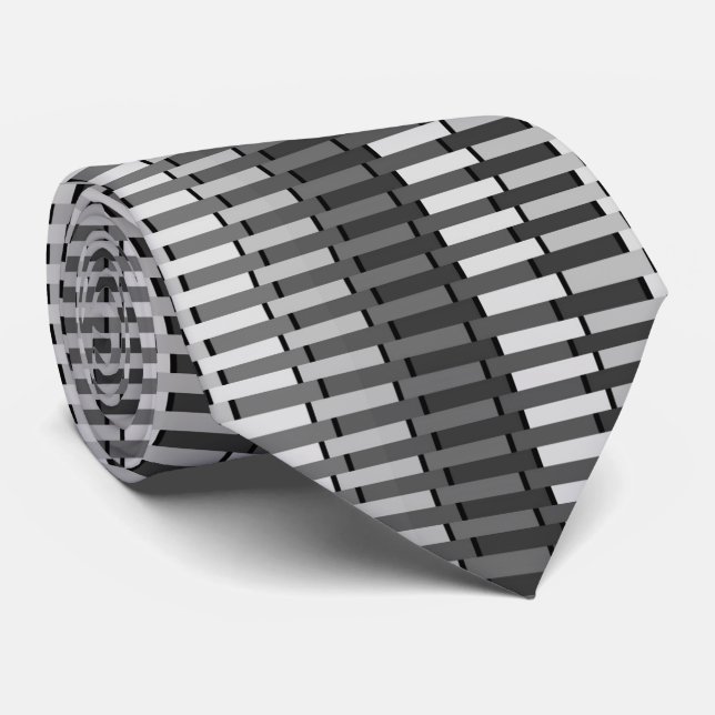 Space Grey Contemporary Abstract Stripe Pattern Tie (Rolled)