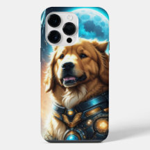 Space guardian Golden Retriever over the moon