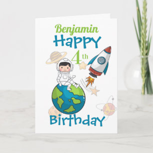 Space Happy 4th Birthday Card