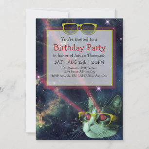 Space Hipster Cat Birthday Invitation