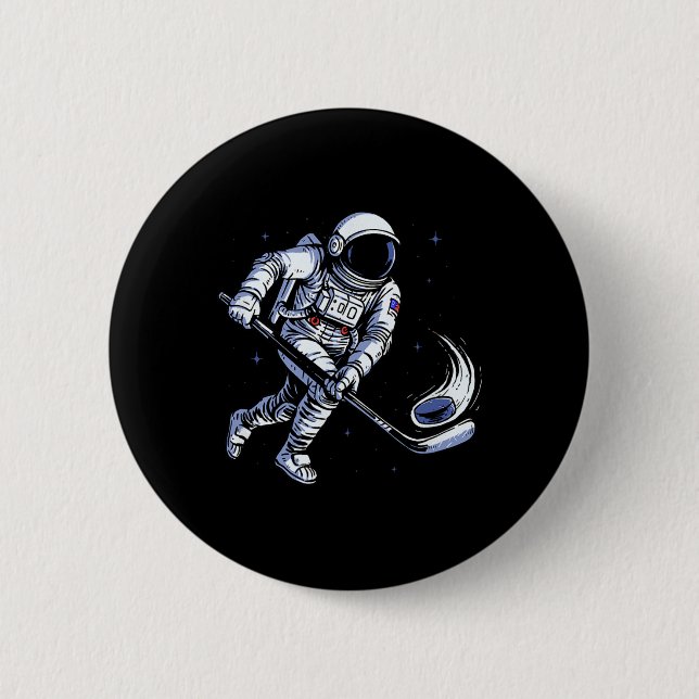 Space Hockey Astronaut Playing In Zero Gravity  6 Cm Round Badge (Front)