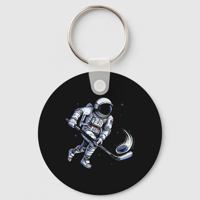 Space Hockey Astronaut Playing In Zero Gravity  Key Ring (Front)
