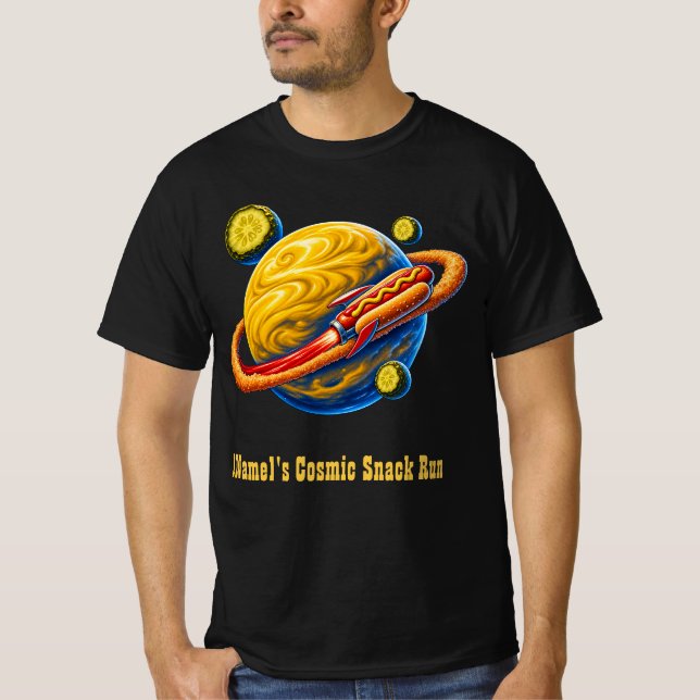 Space Hot Dog Mustard Planet Orbit T-Shirt (Front)