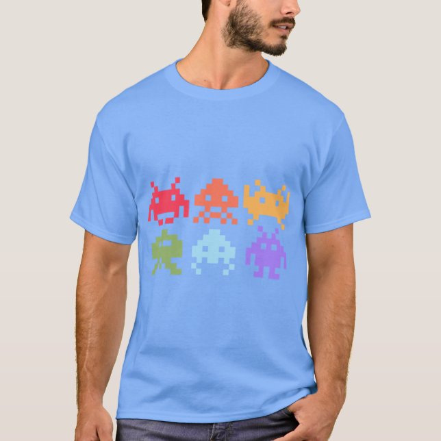 Space Invaders Piel Art Rainbow Aliens girl T-Shirt (Front)