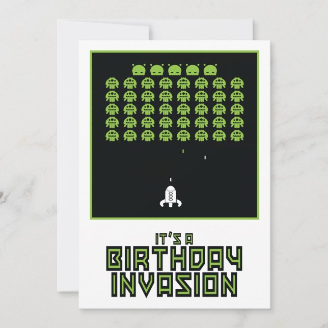 Space Invasion Birthday Invitation (Front)