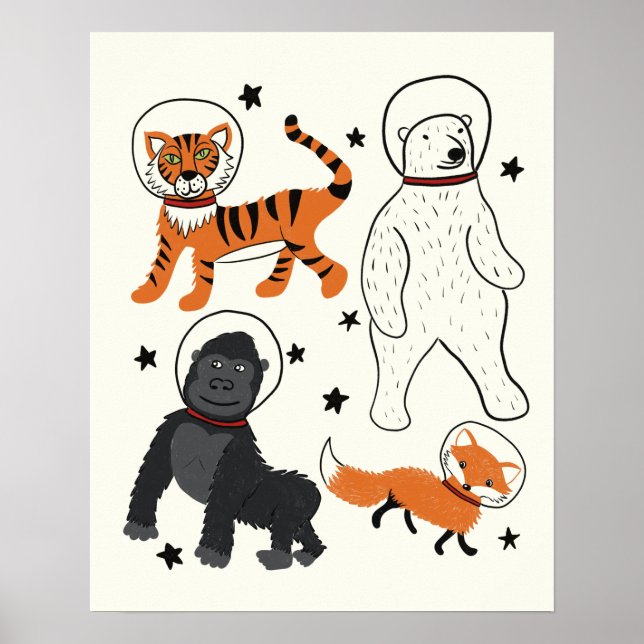 Space is Wild Animal Astronauts Illustration Poster (Front)
