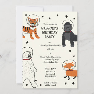 Space is Wild Animal Astronauts Party Invitation