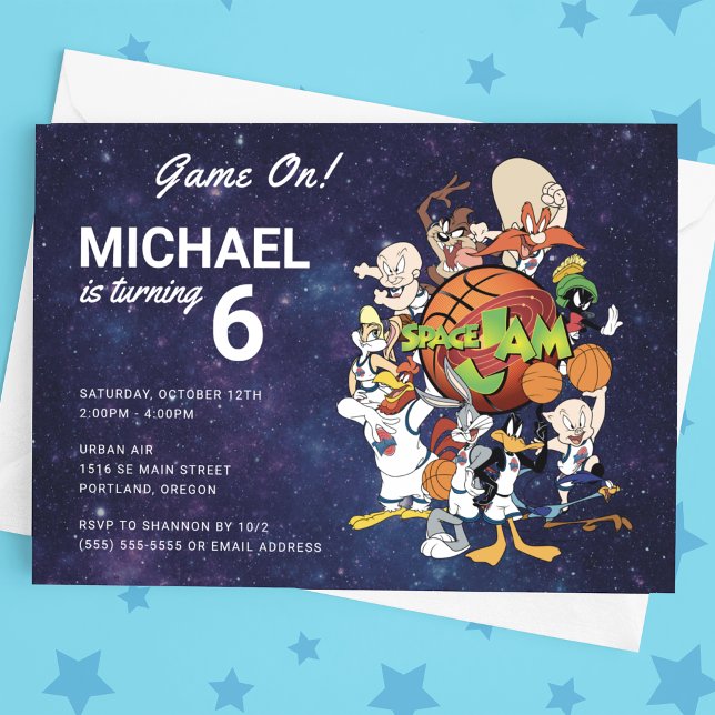 SPACE JAM™ Birthday  Invitation (Card on table)