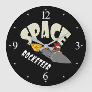 Space journey of a rocketeer large clock