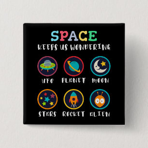 Space keeps us wondering 15 cm square badge