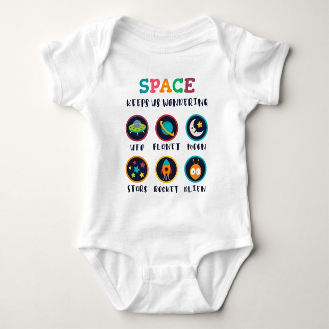 Space keeps us wondering baby bodysuit (Front)