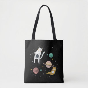 Space kitty and planet tote bag