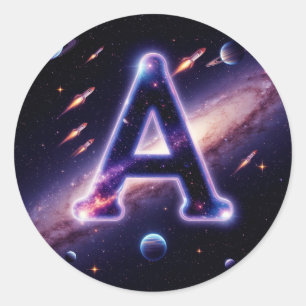🚀 Space Letter A Galaxy Planets Stars Kids 🚀 Classic Round Sticker