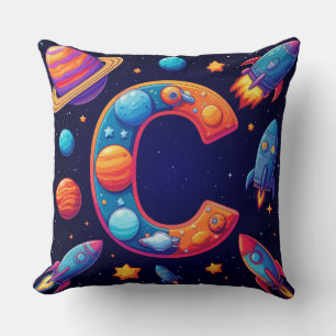 🚀 Space Letter C Rockets Planets Stars Kids 🚀 Cushion