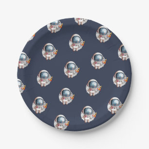 Space Man Rocket ship Moon Paper Plate