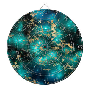 Space Marble Black Green Starry Night Golden Dartboard