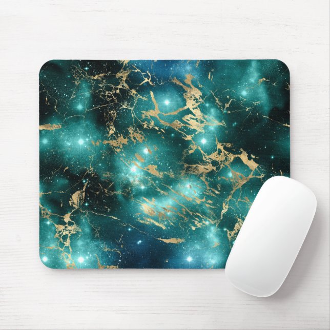 Space Marble Black Green Starry Night Golden Mouse Pad (With Mouse)