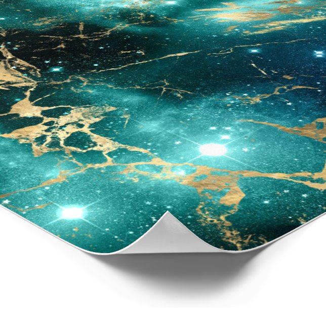 Space Marble Black Green Starry Night Golden Poster (Corner)
