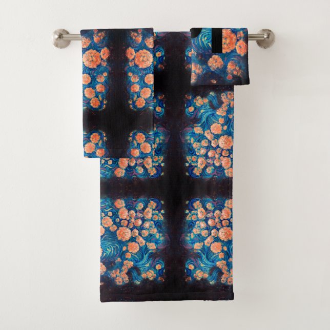 Space Mimosa Golden Nebula Blossom Bath Towel Set (Insitu)