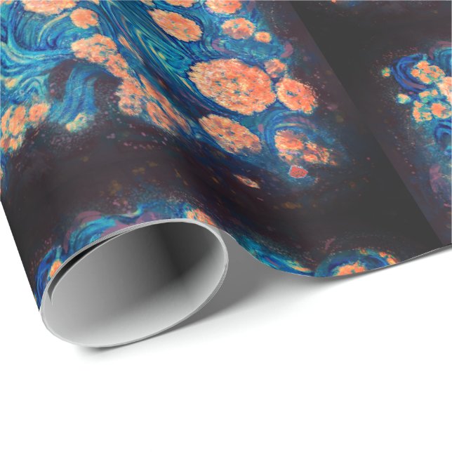 Space Mimosa Golden Nebula Blossom Wrapping Paper (Roll Corner)