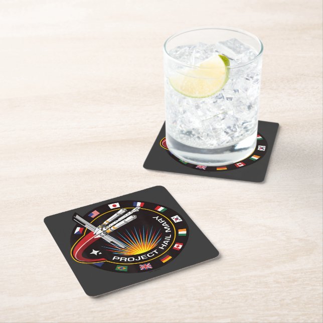 Space Mission Patch Square Paper Coaster (Insitu)