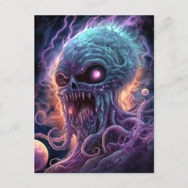 Space Monster Horror Art Postcard (Front)