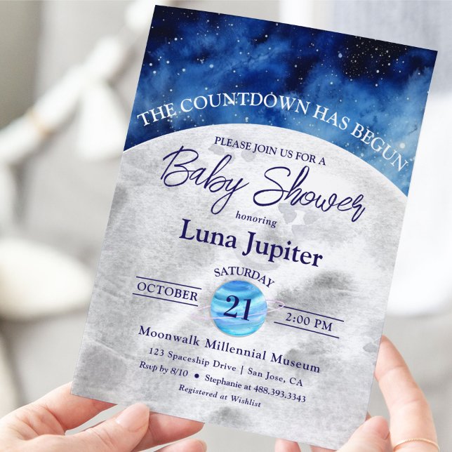 Space Moon and Stars Countdown Baby Shower  Invitation (Creator Uploaded)