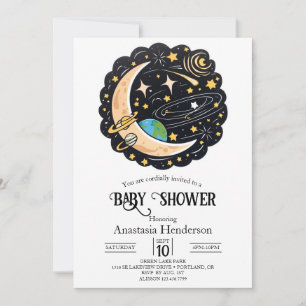 Space Moon Stars Baby Shower Invitation