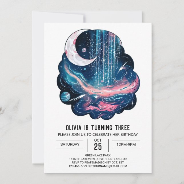 Space Moon Stars Digital Birthday Invitation (Front)