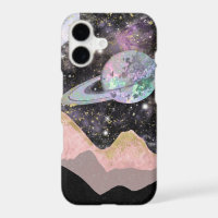 Space Mountains Gold Starry Sky Galaxy Planets