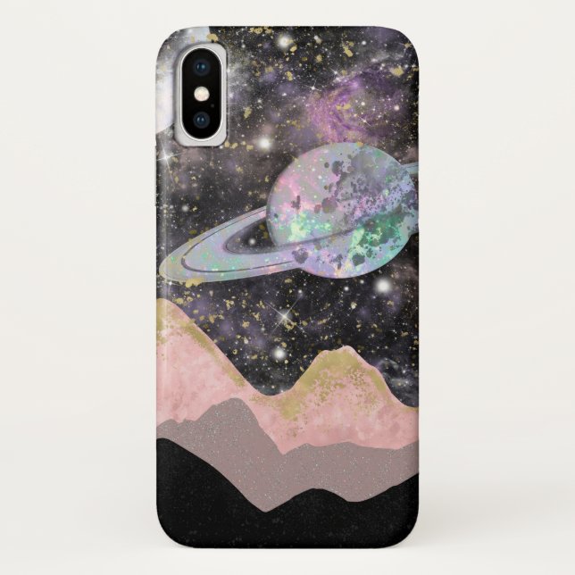 Space Mountains Gold Starry Sky Galaxy Planets Case-Mate iPhone Case (Back)