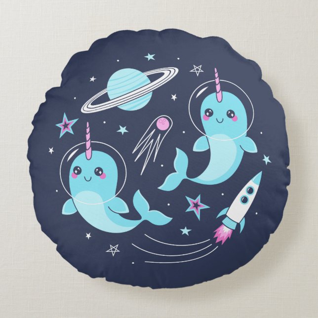 Space Narwhals Round Cushion (Front)