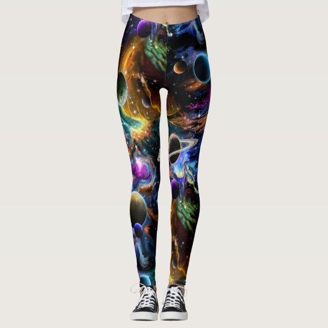 Space Nebula and Planets Leggings (Front)