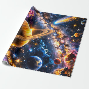 Space nebula and planets premium wrapping paper