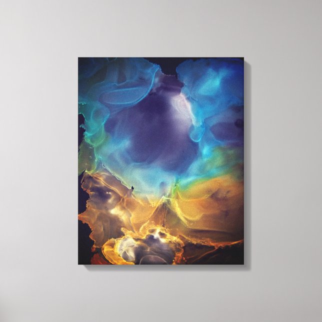 Space Nebula blue yellow Alcohol ink art  Canvas Print (Front)