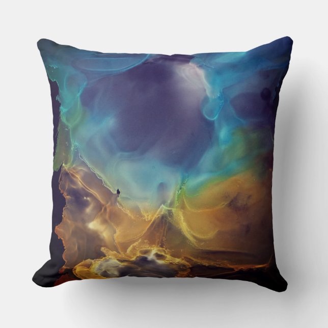 Space Nebula blue yellow Alcohol ink art  Cushion (Front)